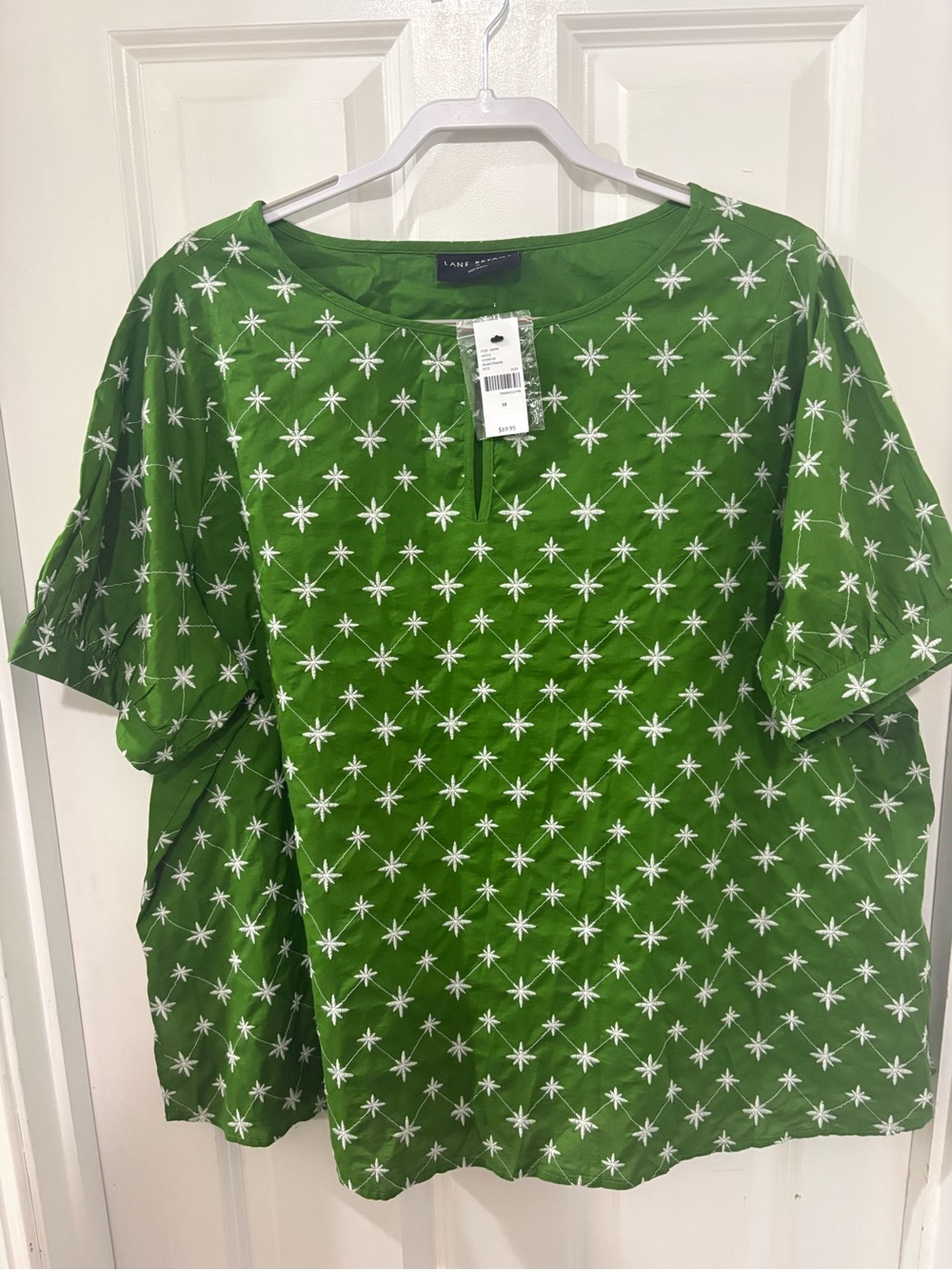 NWT Lane Bryant Green Embroidered Blouse Size 18 Boho Cottagecore Top